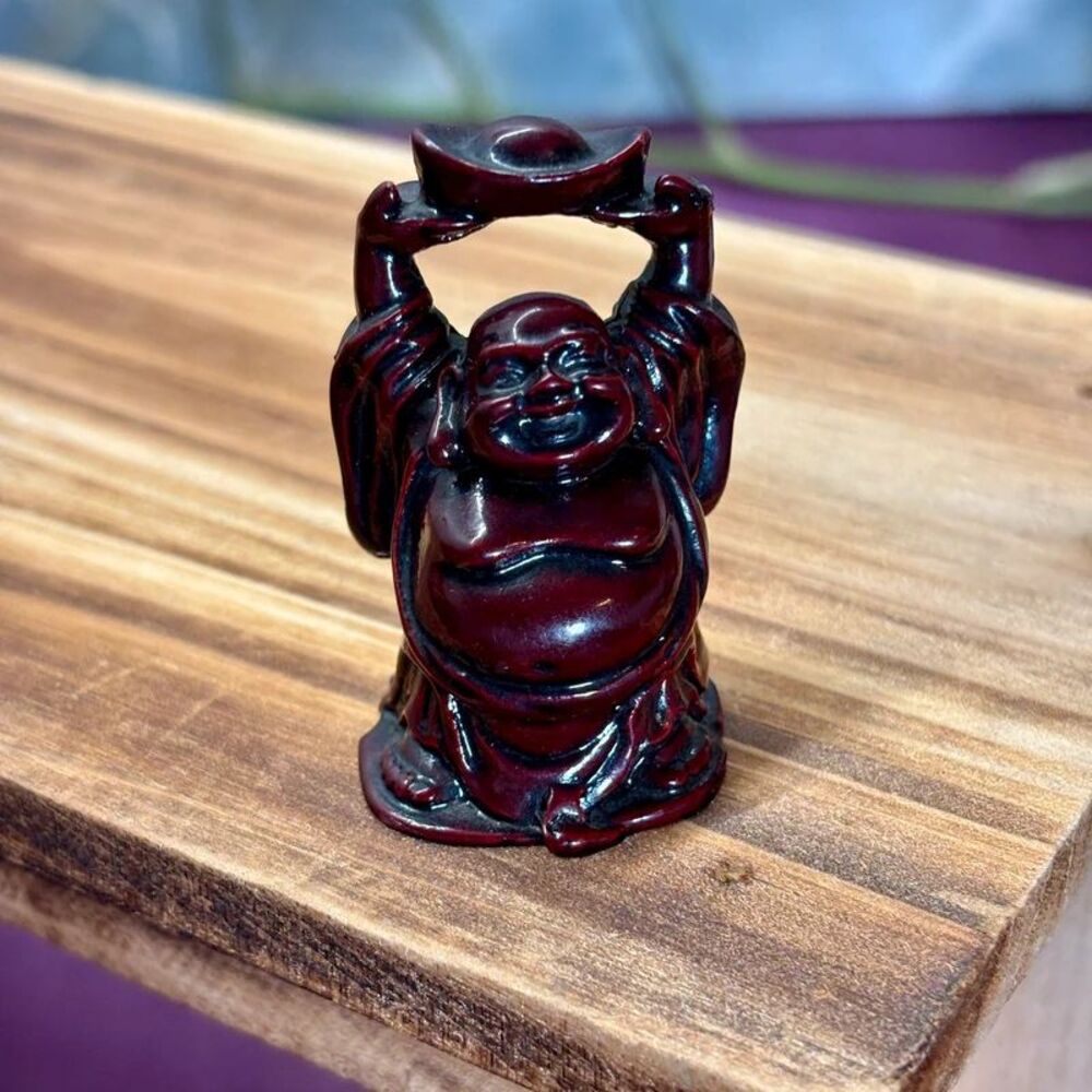 VTG Lucky Happy Buddha Miniature Figurine Feng Shui Red Resin